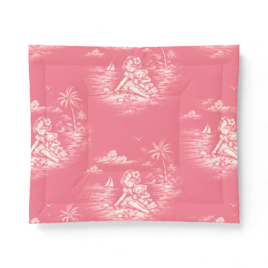 “Comforter – Nostalgia Beachcomber Girl vintage tropical bedding with nostalgic beach illustration”