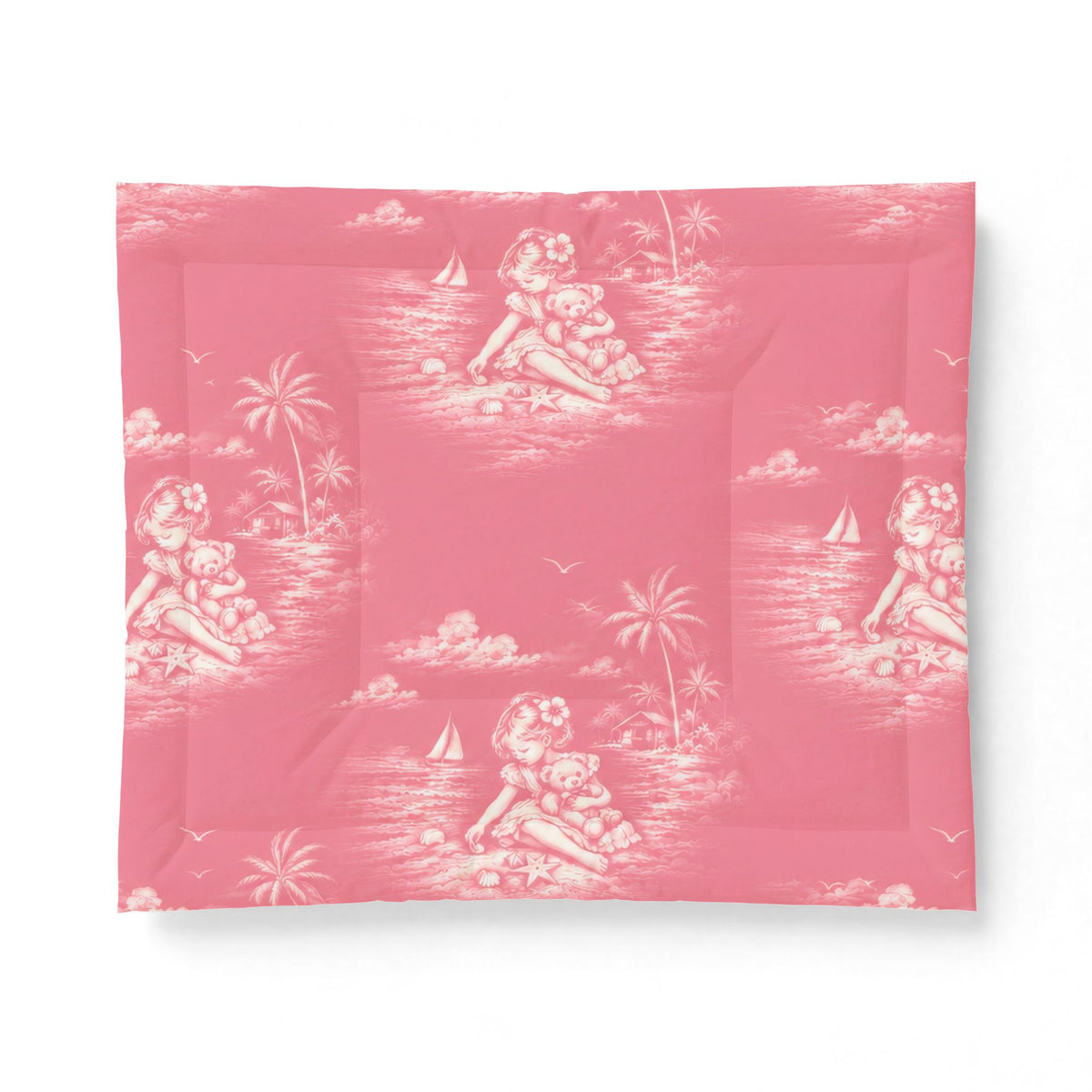 “Comforter – Nostalgia Beachcomber Girl vintage tropical bedding with nostalgic beach illustration”