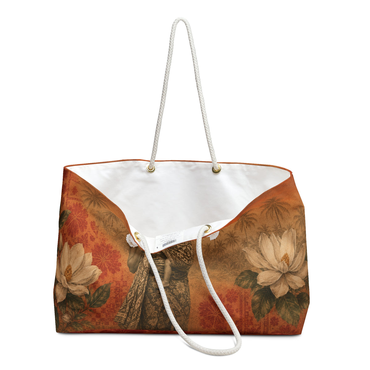 Island Mother Vintage Tropical Large Tote Bag – Balinese-Inspired Magnolia & Sunset Print