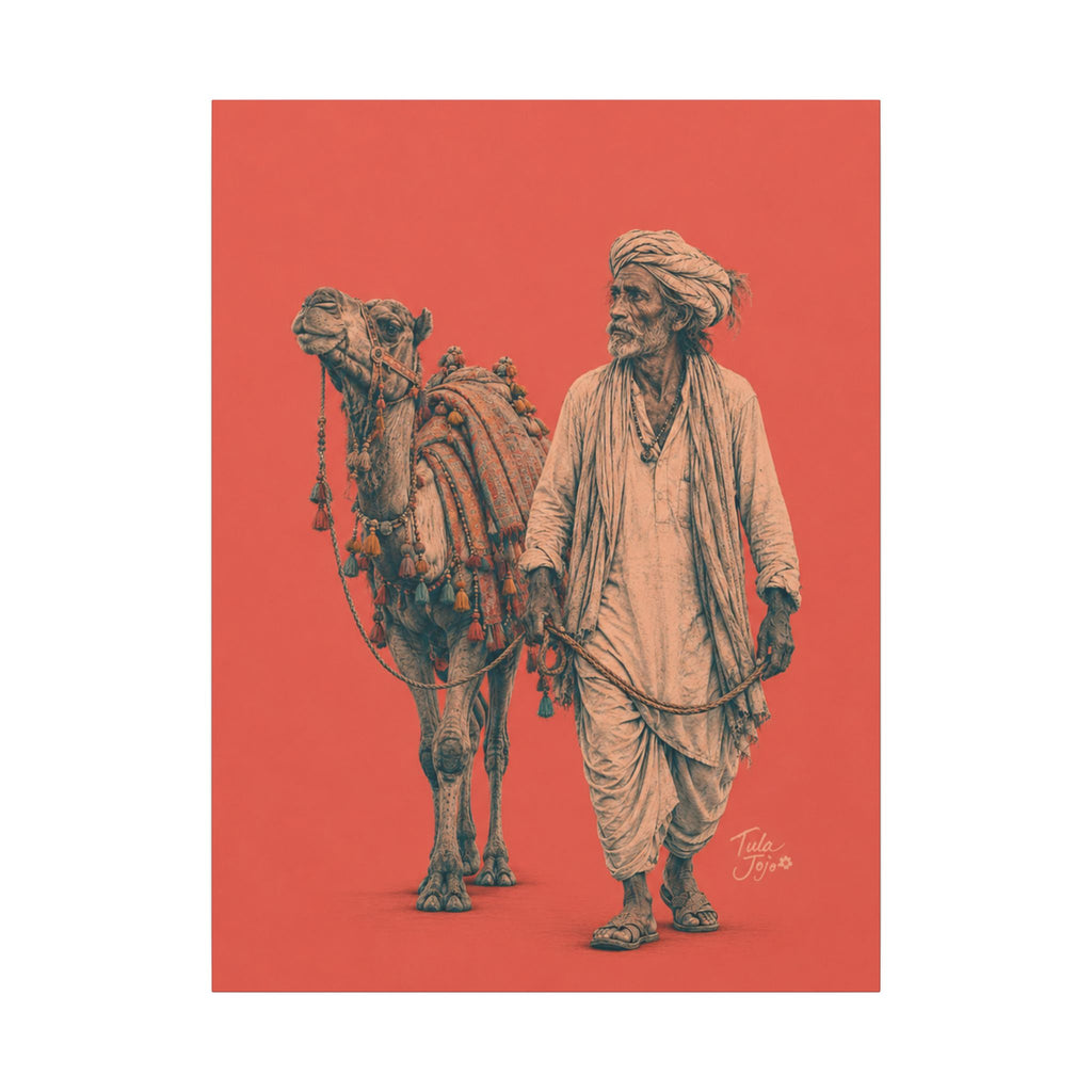Desert Nomad Collection | Vintage Indian & Camel Canvas Art Print
