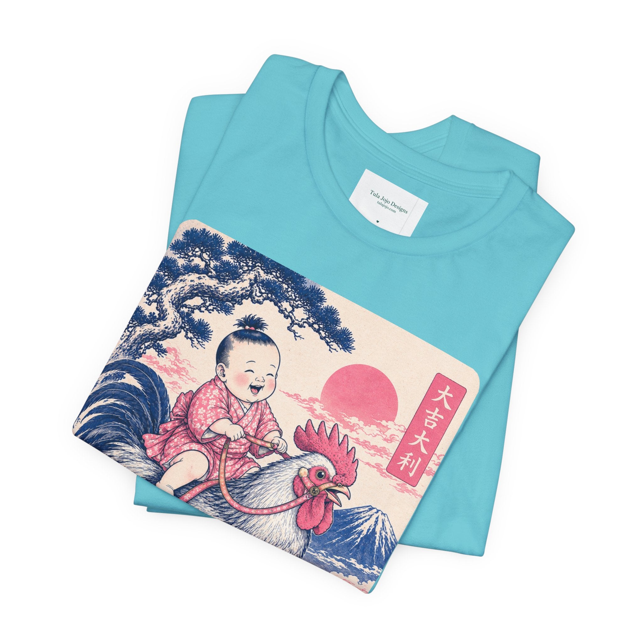 Unisex T Shirt Rooster Rider Tee — Vintage Japanese Ukiyo-e Inspired Graphic Tee