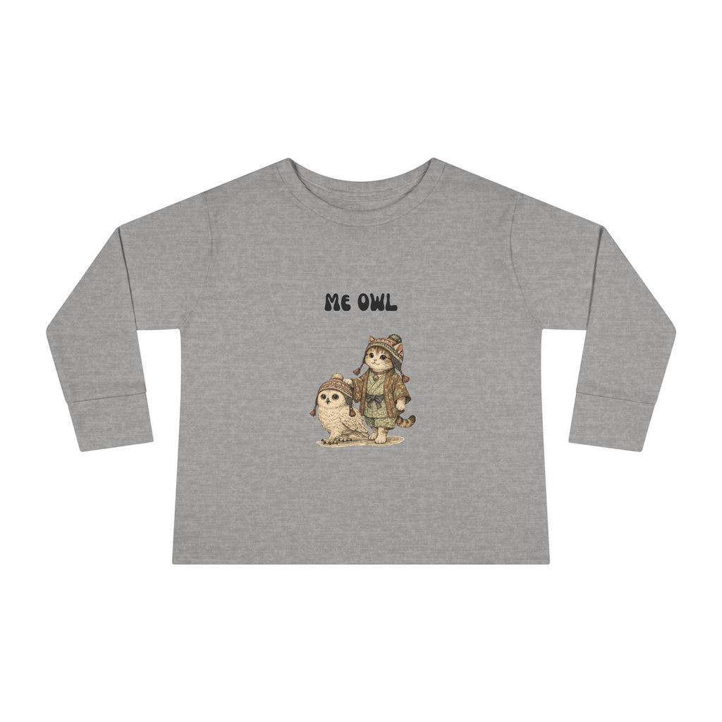 Toddler Long Sleeve Tee - Vintage Owl & Cat Design