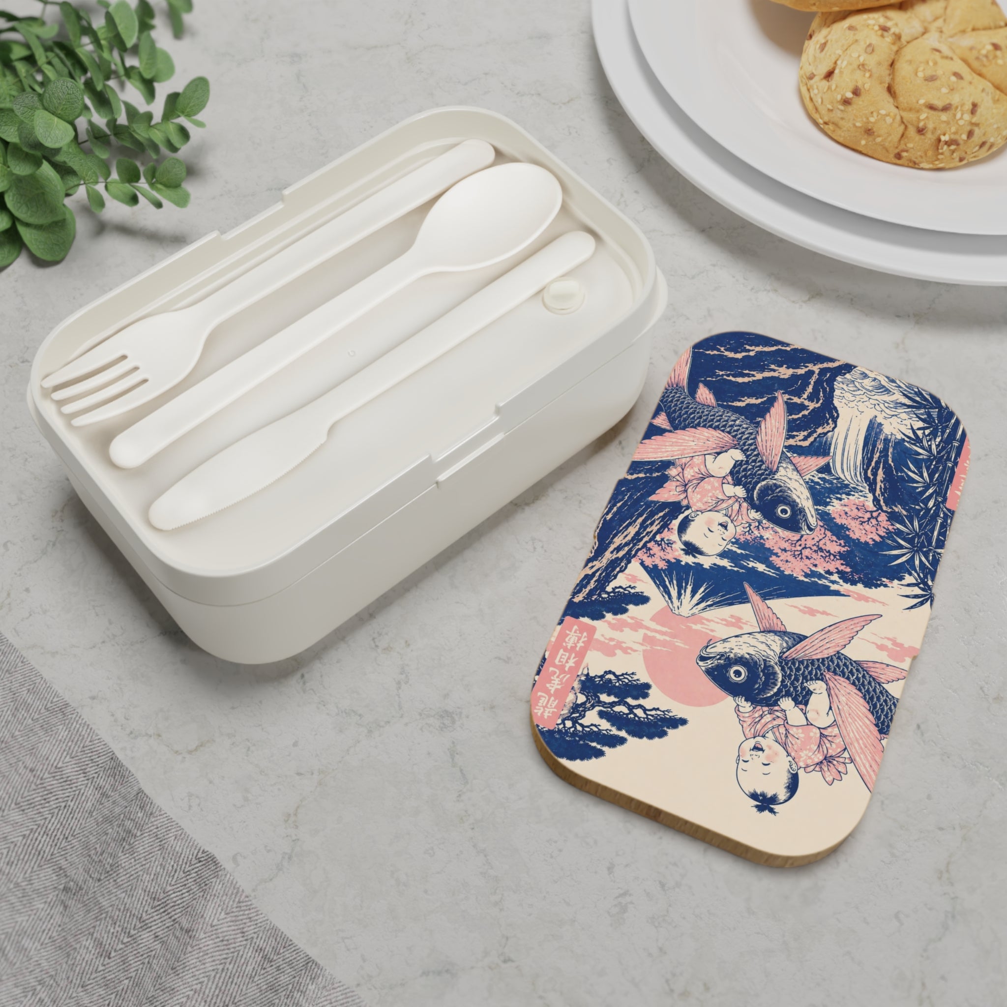 Bento Lunch Box - Unique Ukiyo-e Inspired Koi & Baby Design