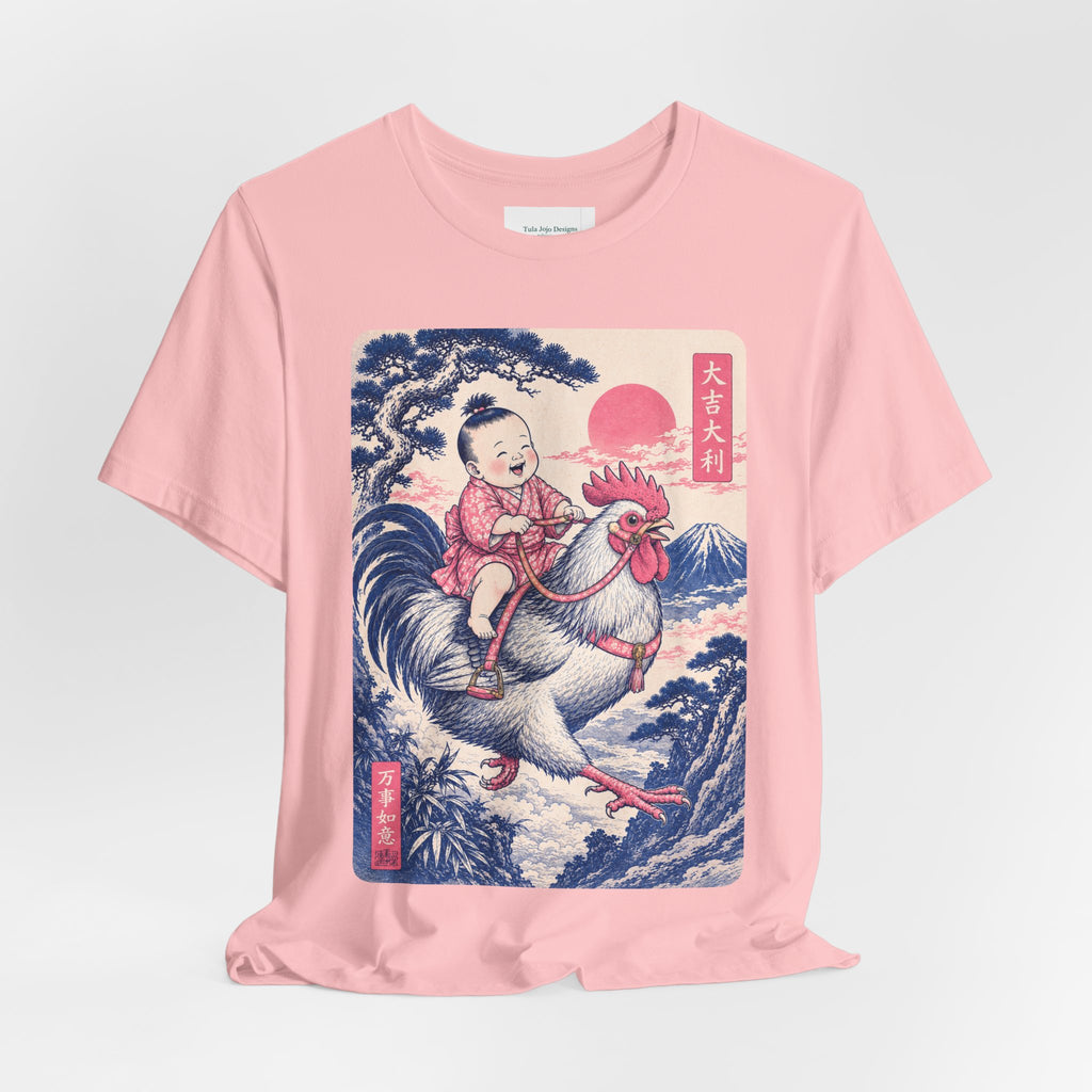 Unisex T Shirt Rooster Rider Tee — Vintage Japanese Ukiyo-e Inspired Graphic Tee