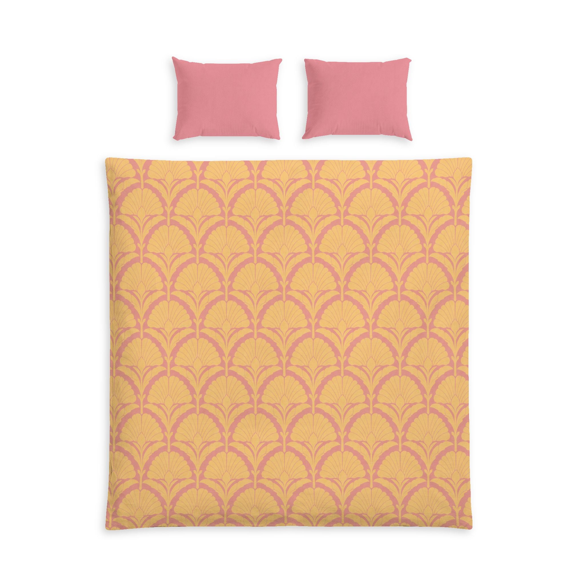 Golden Fan Vintage Cotton Bed Linen – Pink & Mustard Decorative Duvet & Matching Pillow Covers