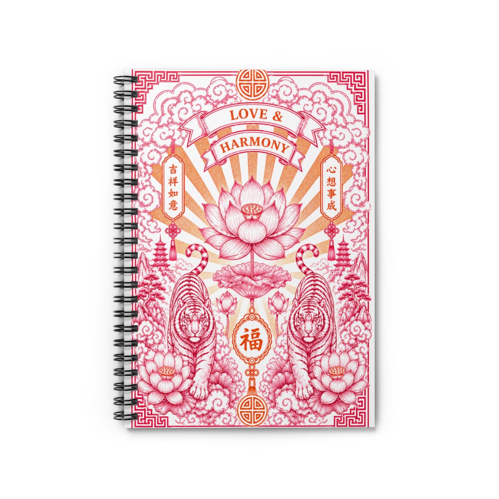 Notebook Love & Harmony Lotus — Floral Asian-Inspired Spiral Journal