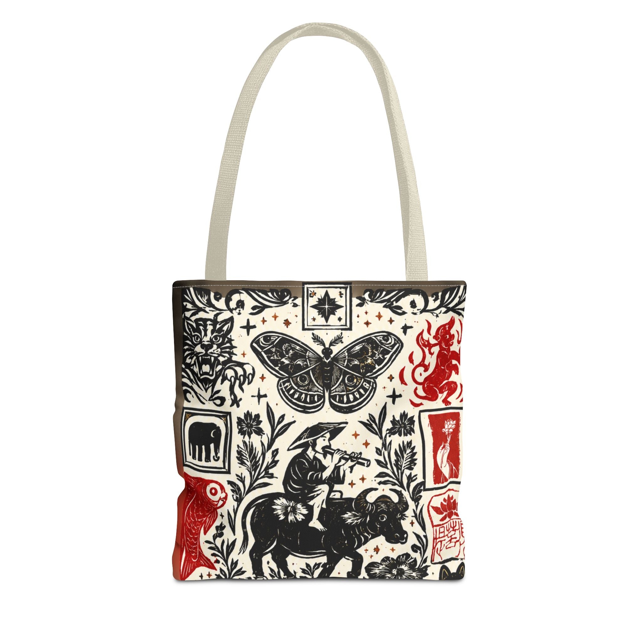 Tote Bag — Vintage Animal & Stamp Symbol Asian Pattern