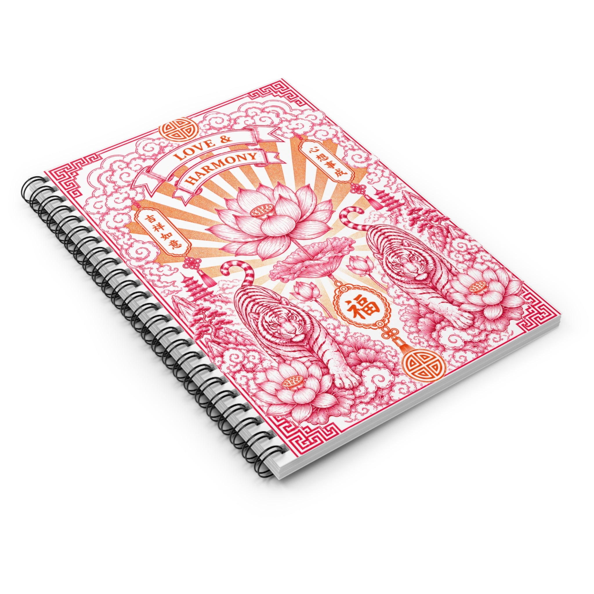 Spiral Notebook Love & Harmony  — Floral Asian Inspired Spiral Journal