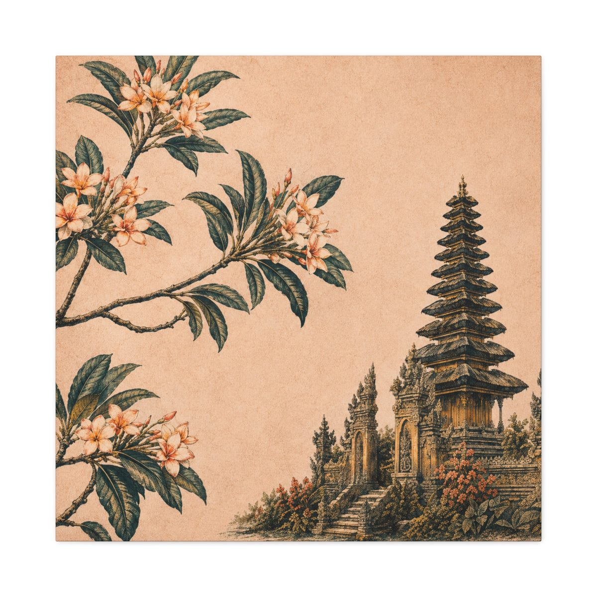 Canvas Wall Art - Balinese Temple Floral