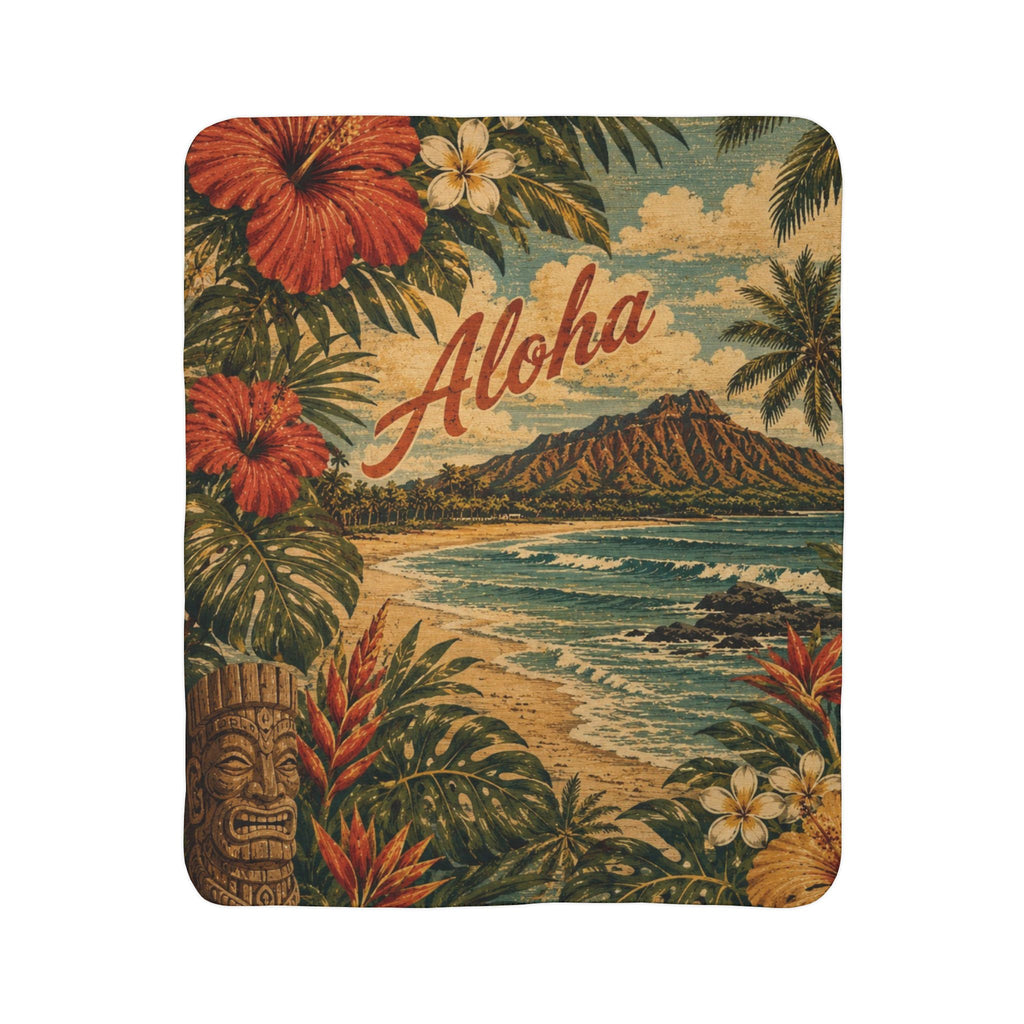 Aloha Vintage Hawaiian Fleece Sherpa Blanket