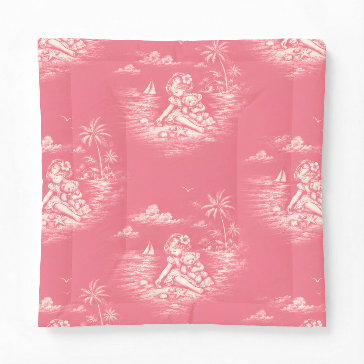 “Comforter – Nostalgia Beachcomber Girl vintage tropical bedding with nostalgic beach illustration”