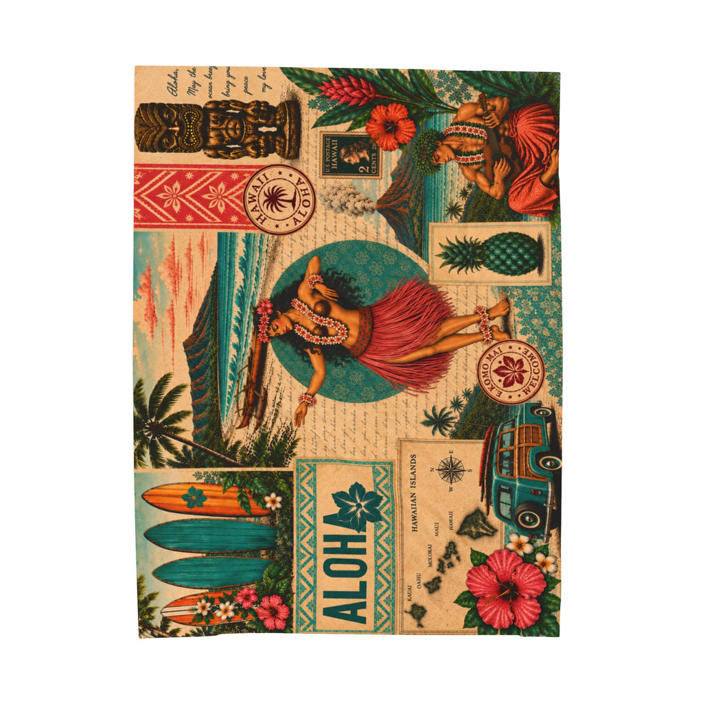 Velveteen Plush Blanket - Island Story, vintage tropical design