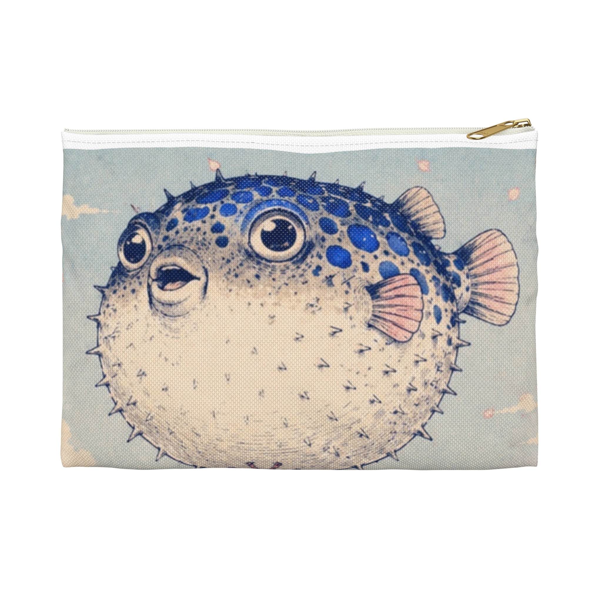 Pufferfish & Japanese Children Accessory Pouch — Cute Ocean-Themed Zip Cosmetic Bag