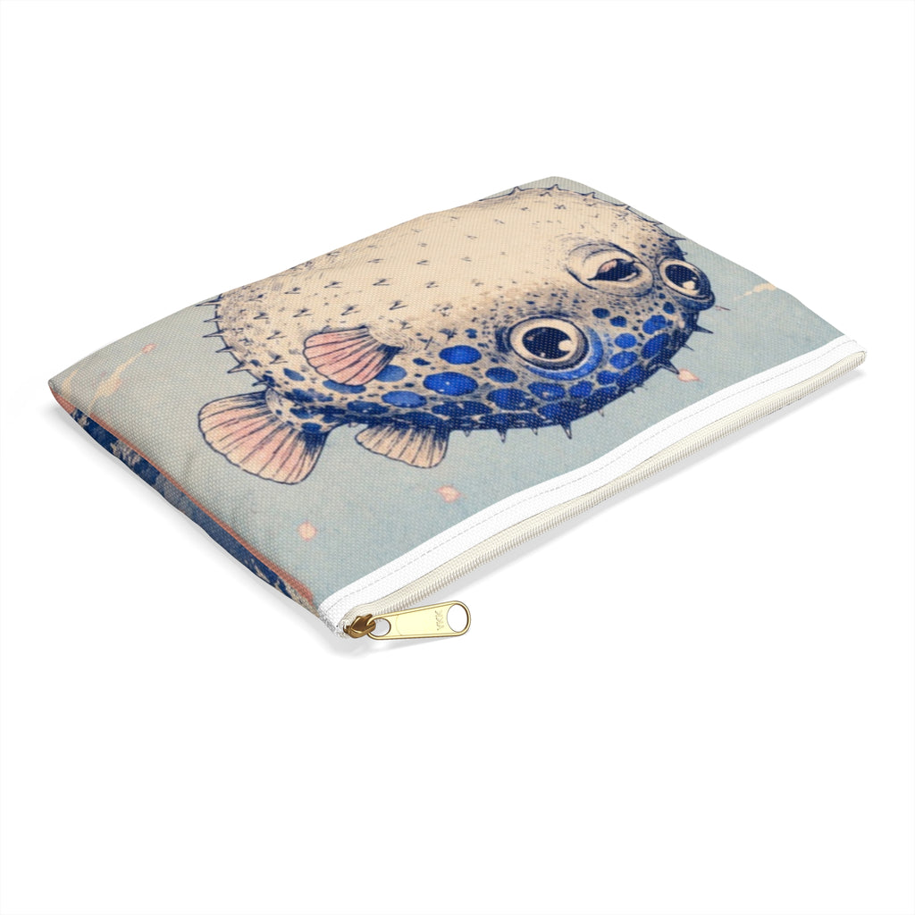 Pufferfish & Japanese Children Accessory Pouch — Cute Ocean-Themed Zip Cosmetic Bag