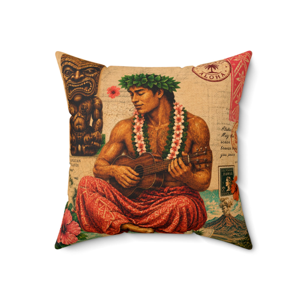 Cushion - Island Story Ukulele, vintage tropical design

