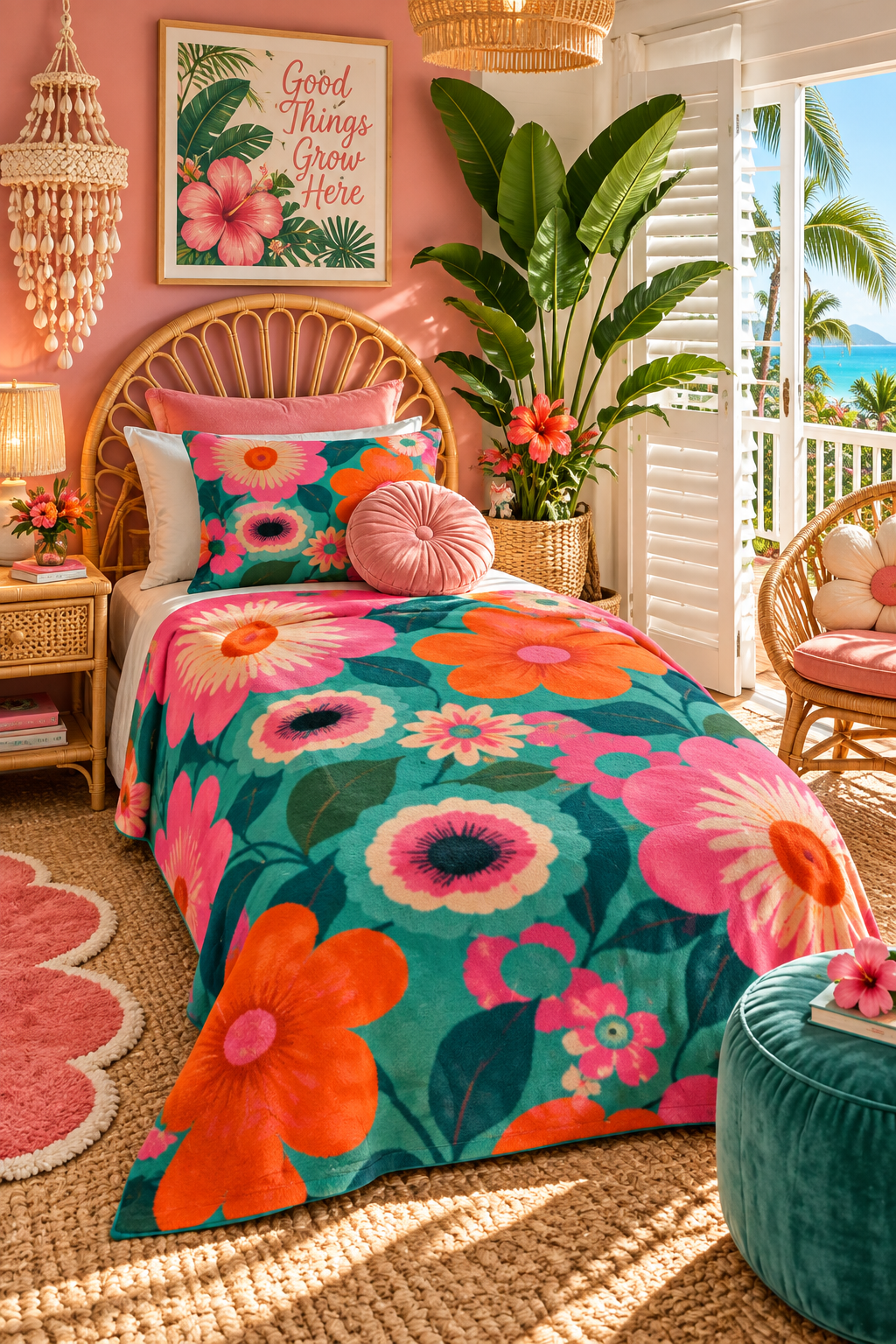 Velveteen Plush Blanket - Retro Floral